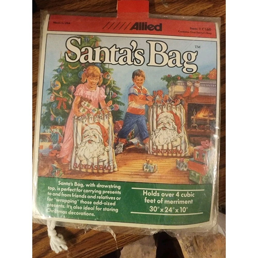 Vintage Allied Giant Santa's Bag, Original Packaging Gift Bag,‎ Made In USA Rare